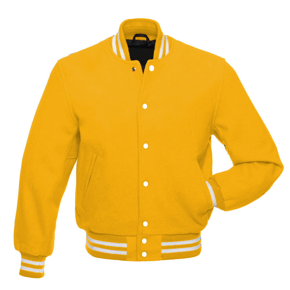 Yellow Wool Varsity Jacket | Classic Letterman Style All-Wool Jacket